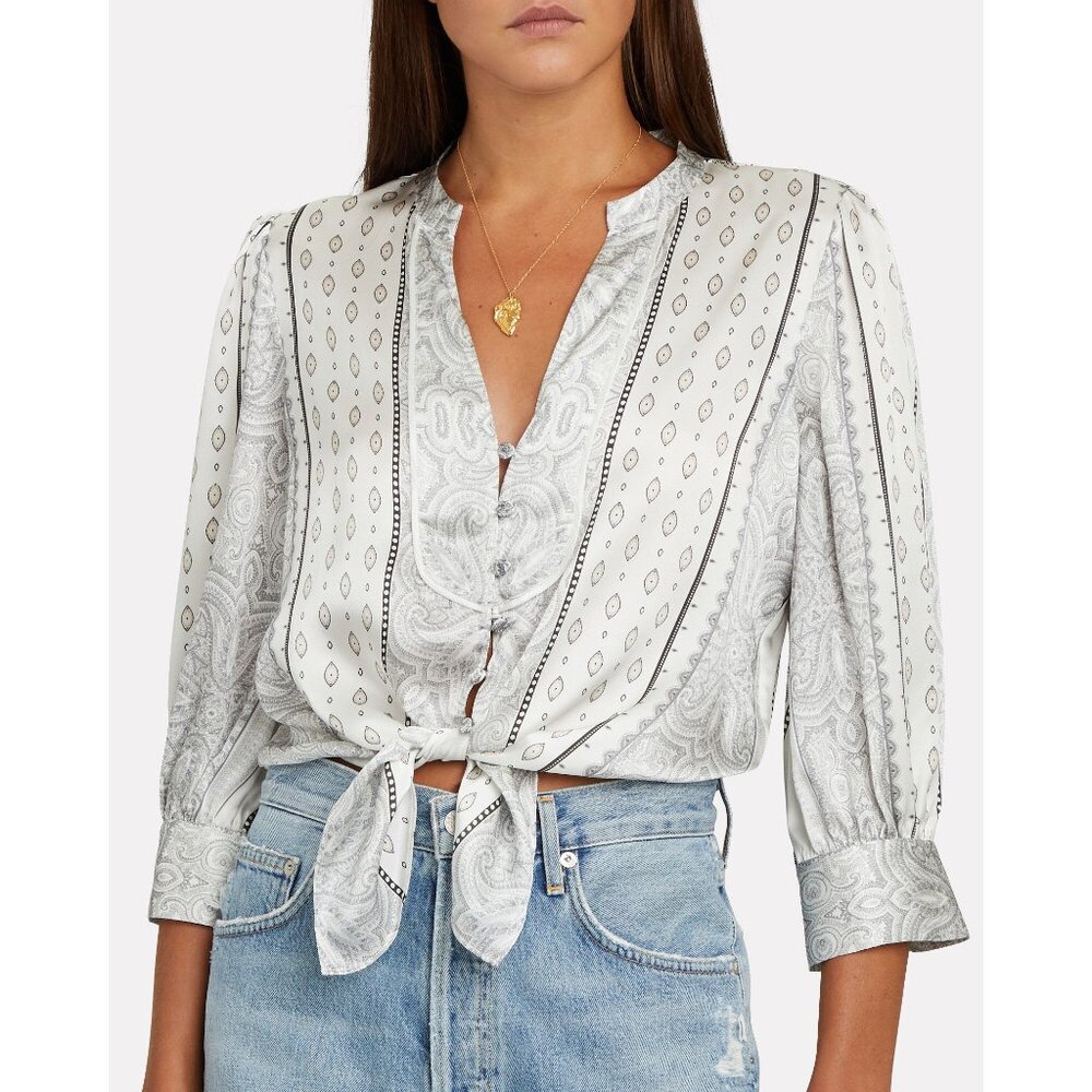 INTERMIX Sz. M Hope Tied Button Up Silk Paisley Shirt
